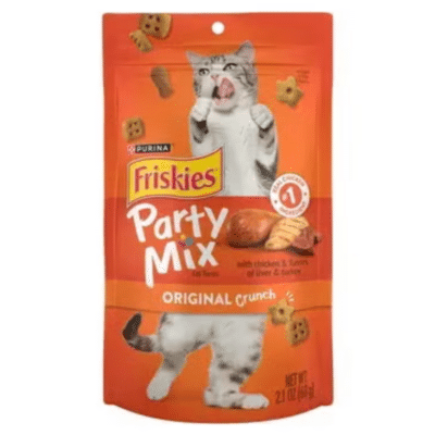 שקית חטיפי פריסקיז Party mix אוריג'ינל קראנץ' עם פירוט תכולה תזונתית ורכיבים