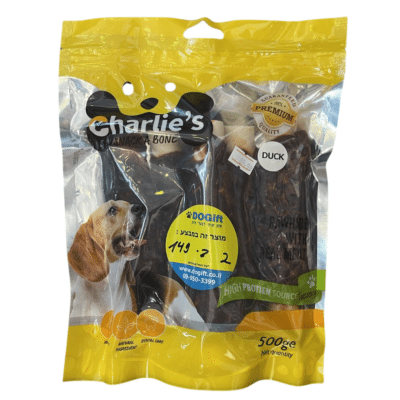 אריזת Charlie's עצם דחוסה עטופה בבשר ברווז לכלבים 500 גרם