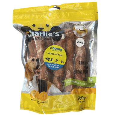 אריזת חיסכון Charlie's עצם דחוסה עטופה בבשר טלה לכלבים 500 גרם