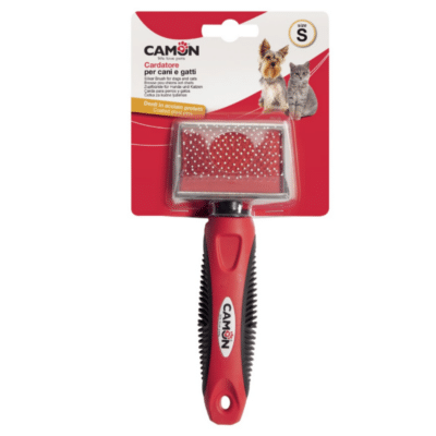 מברשת סליקר Camon מידה S עם ידית אדומה-שחורה וסיכות הגנה